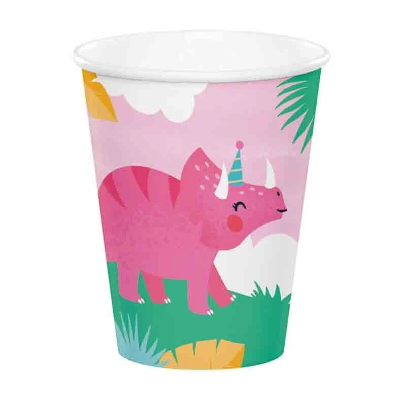 Girl Dino Cute Dinosaur Party Birthday Paper Cups 8/ct