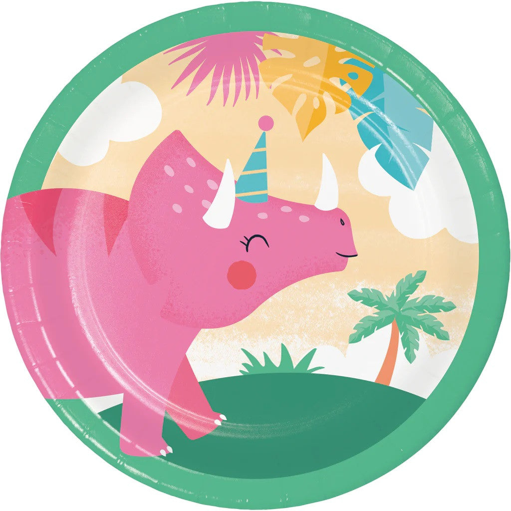 Girl Dino Cute Dinosaur Party Birthday 3 Assorted Dessert Plates 8/ct