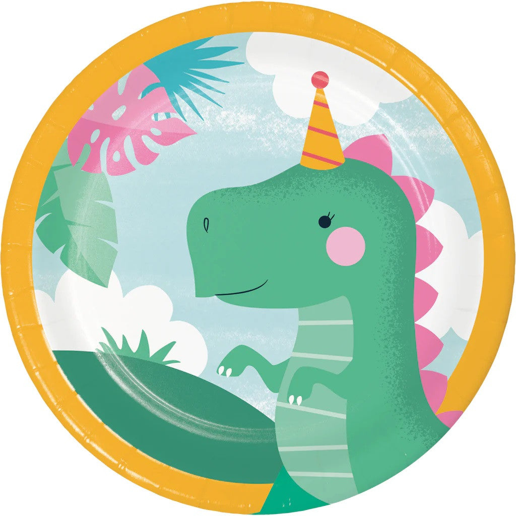 Girl Dino Cute Dinosaur Party Birthday 3 Assorted Dessert Plates 8/ct