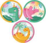 Girl Dino Cute Dinosaur Party Birthday 3 Assorted Dessert Plates 8/ct