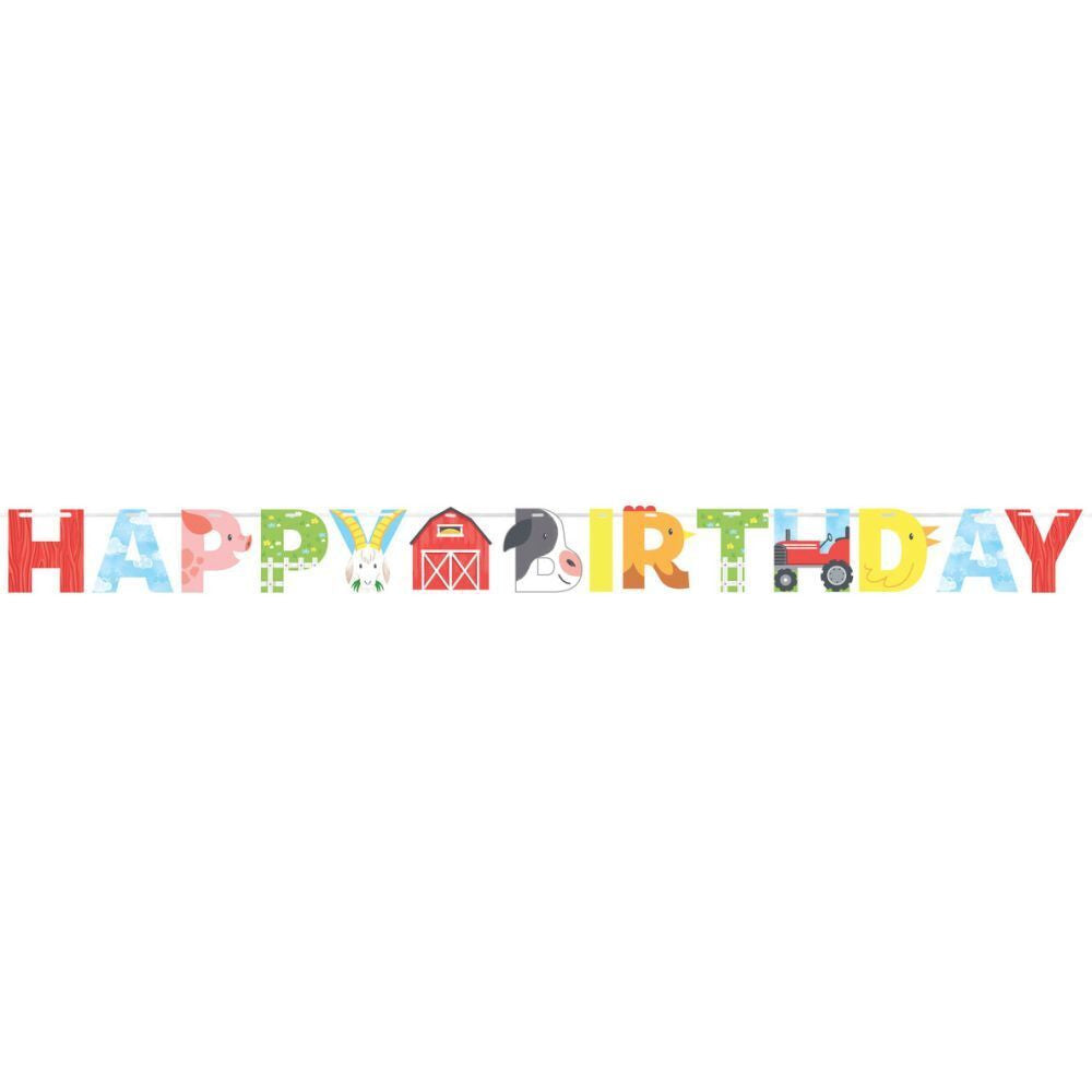 Farm Animals Paper Ribbon Banner Happy Birthday