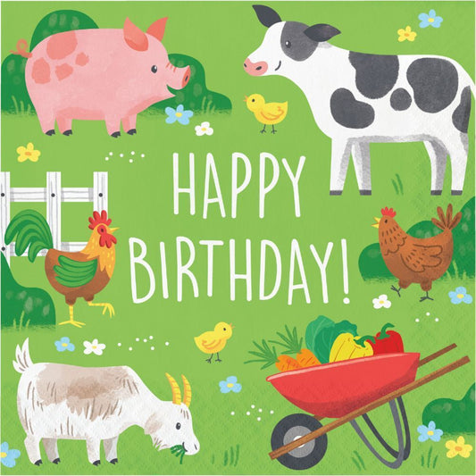Farm Animals Happy Birthday Luncheon Napkins