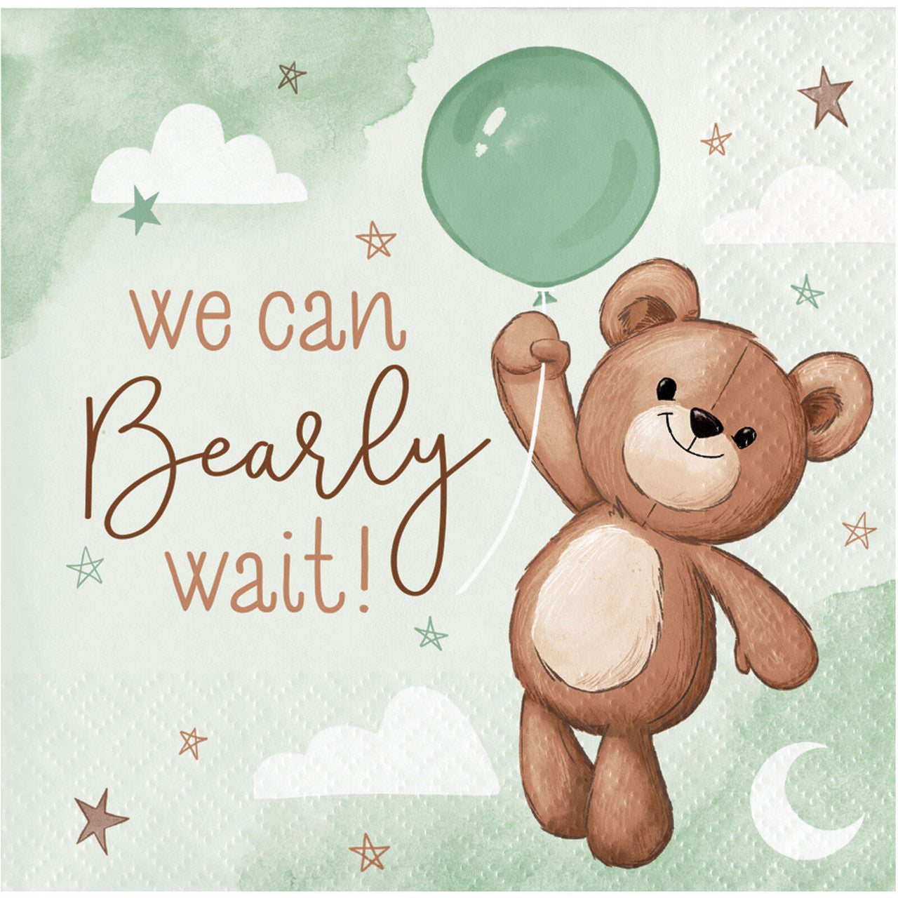 Teddy Bear 'We Can Bearly Wait!' Baby Shower Beverage Paper Napkins Tableware 16/ct