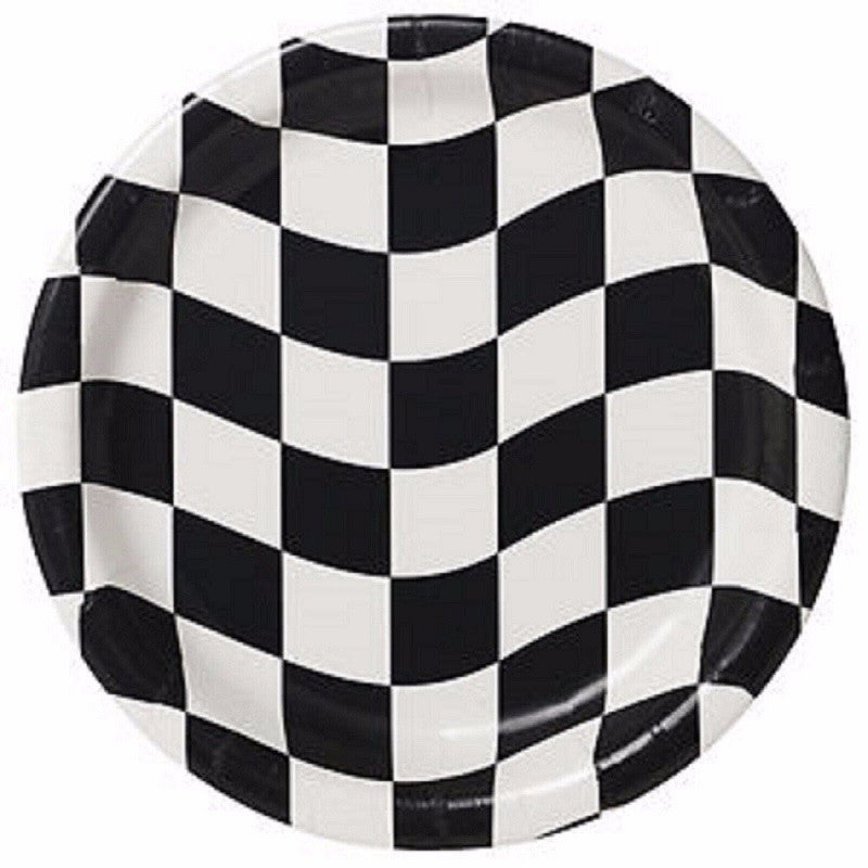 black and white checks snack plates