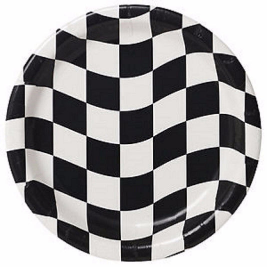 black and white checks snack plates