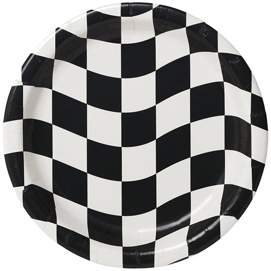 black and white checks dinner plates