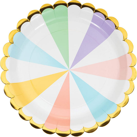 Pastel Rainbow Gold Edges Paper Plates