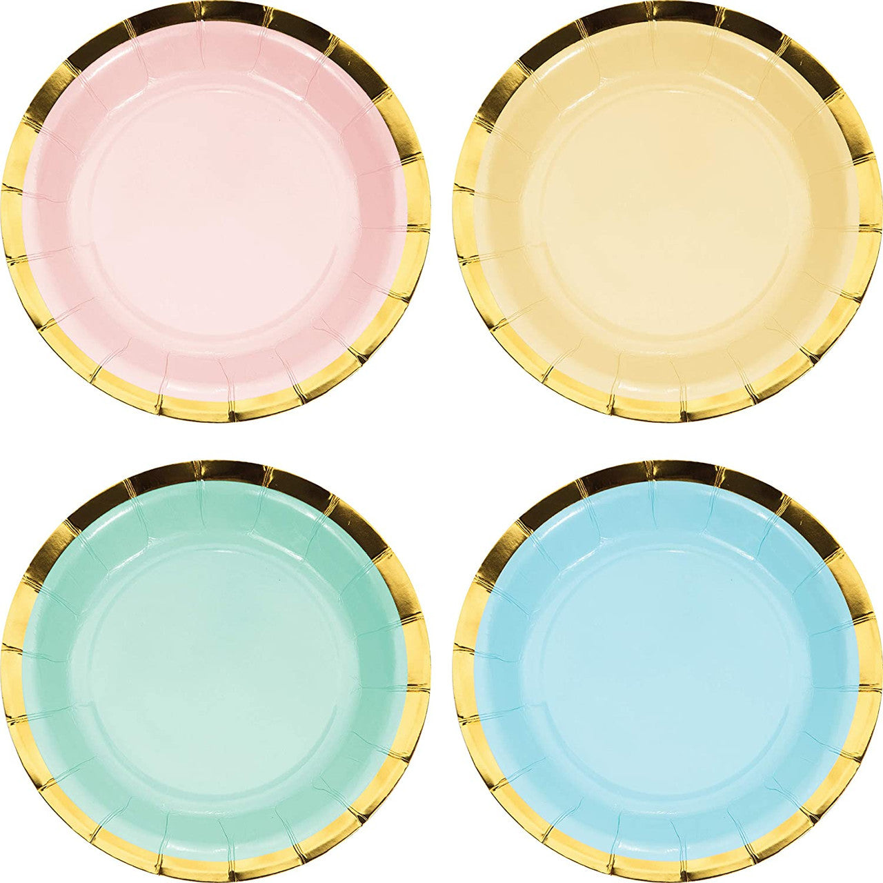 pastel colors with gold trim dessert plates