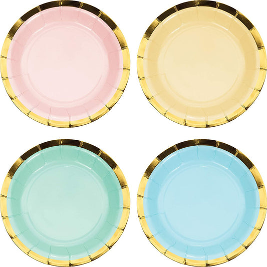 pastel colors with gold trim dessert plates