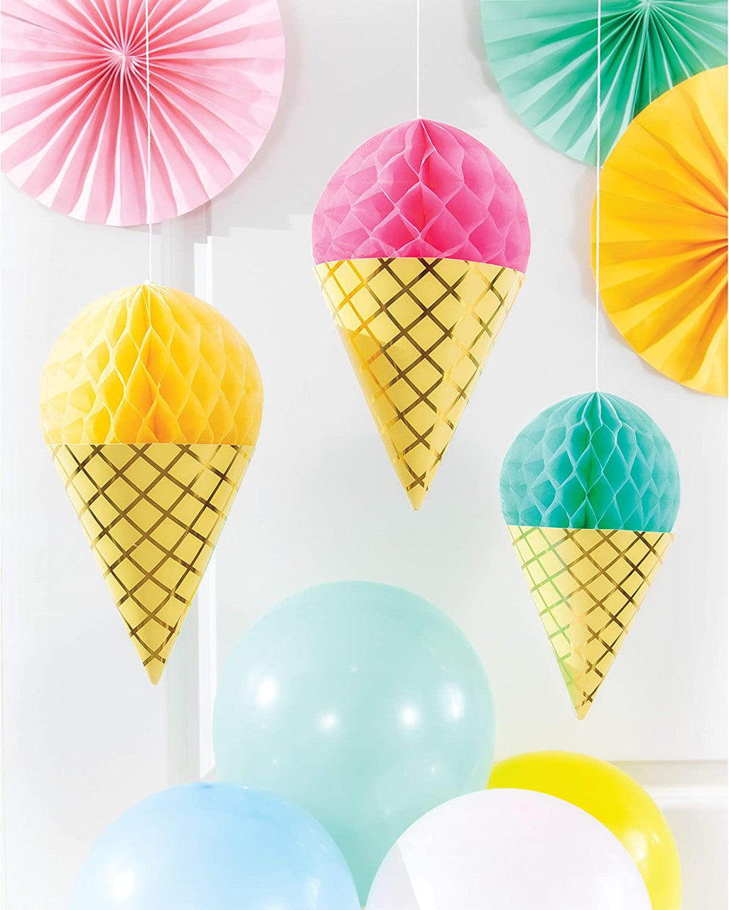 ice cream party theme hanging decor pastel colors