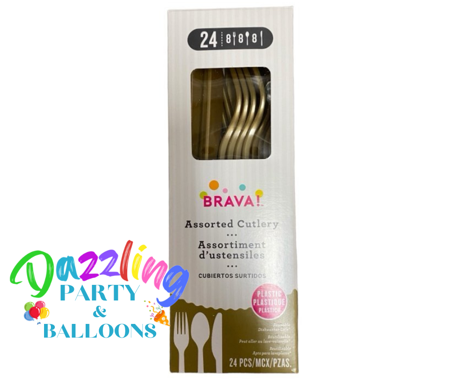 Reusable Plastic Cutlery Gold Golden