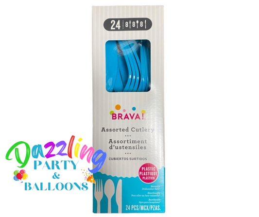 Reusable Plastic Cutlery Blue Aqua