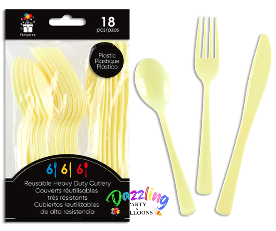 Cream Heavy Duty Plastic Cutlery 18 Pack