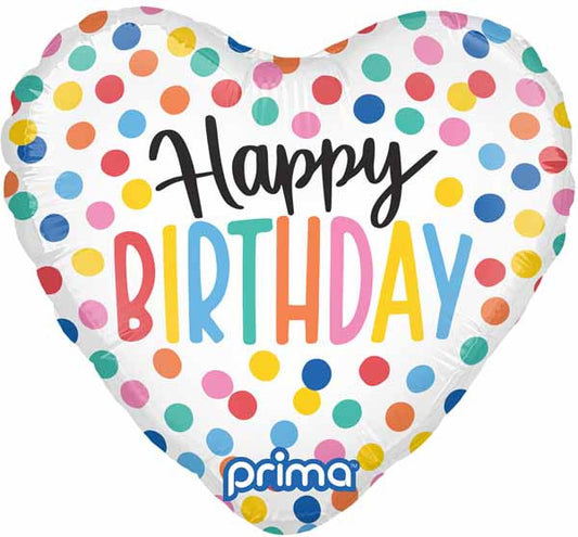 Prima 9" Happy Birthday Confetti Heart Self-Sealing Foil Balloon 6/PCS