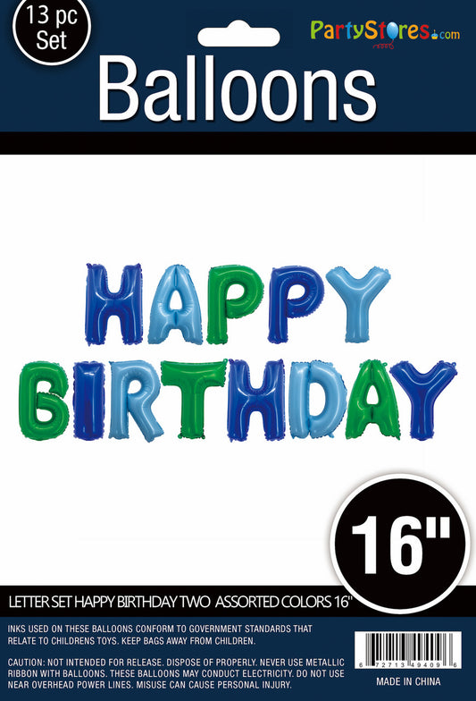 Happy Birthday 16" Air-Filled Letter Set Green Blue Balloon Banner