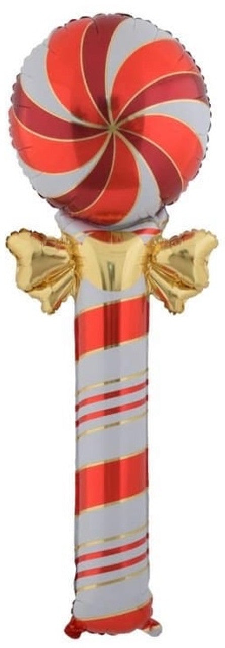 51" Candy Lollipop Holiday Red & Gold Swirls Foil Balloon