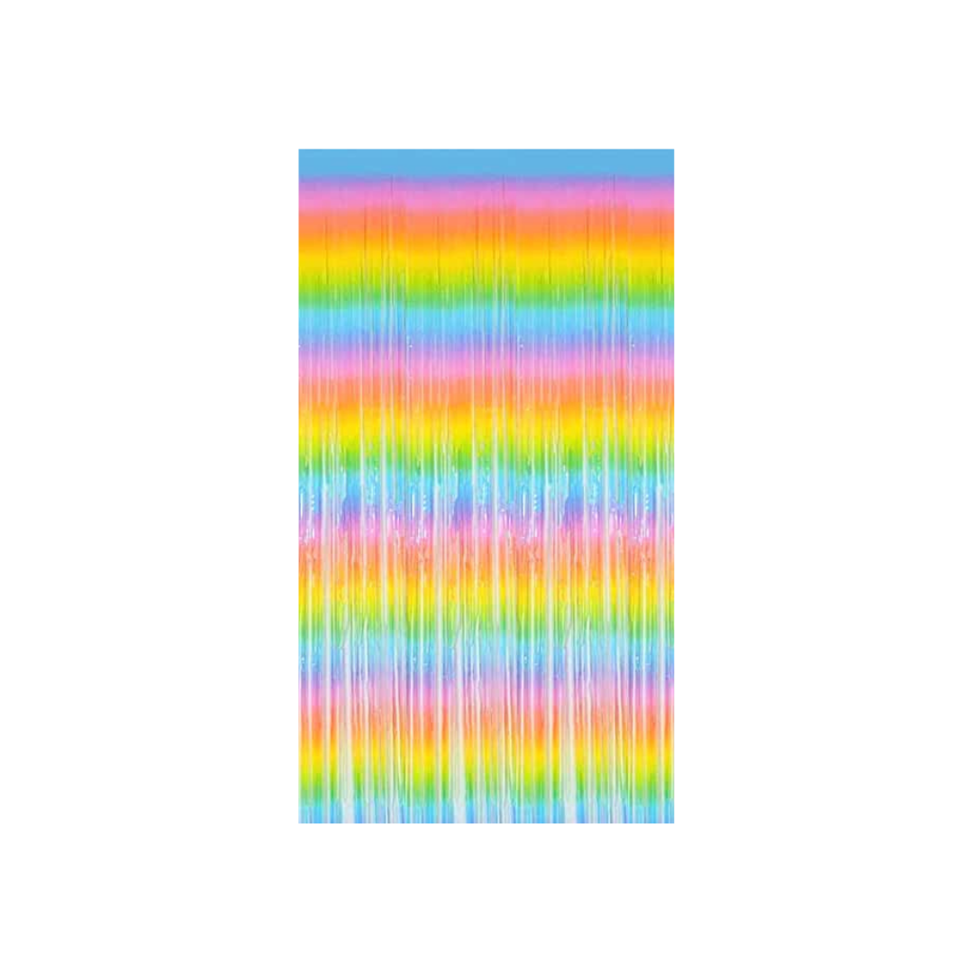Pastel Rainbow Tinsel Fringe Curtain Party Decor Photo Backdrop 8.2'