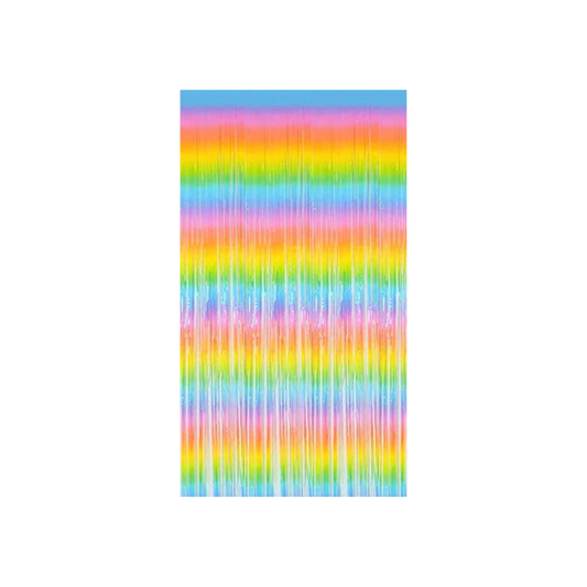 Pastel Rainbow Tinsel Fringe Curtain Party Decor Photo Backdrop 8.2'