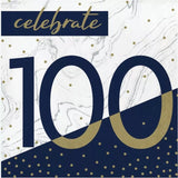 Navy & Gold Milestone 100th Birthday Lunch Napkins Paper 6.5" x 6.5" 16/CT