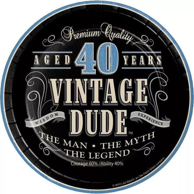 Vintage Dude 40th Birthday 7" Paper Plates The Man Myth Legend 8/CT