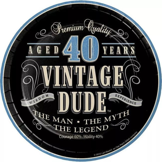 Vintage Dude 40th Birthday 7" Paper Plates The Man Myth Legend 8/CT