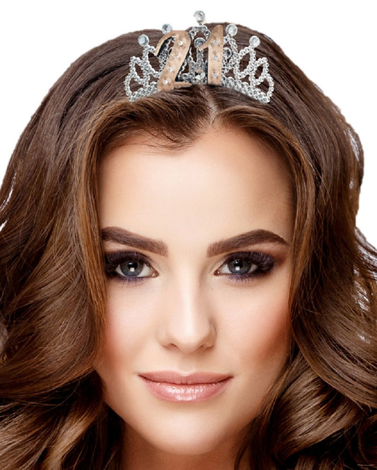 21st Birthday Metallic Rose Gold Silver Tiara Hair Comb Crown Party B-Day Girl