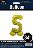 34" Gold Standing Number 5 Balloon Air-Fill ONLY