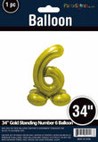 34" Gold Standing Number 6 Balloon Air-Fill ONLY