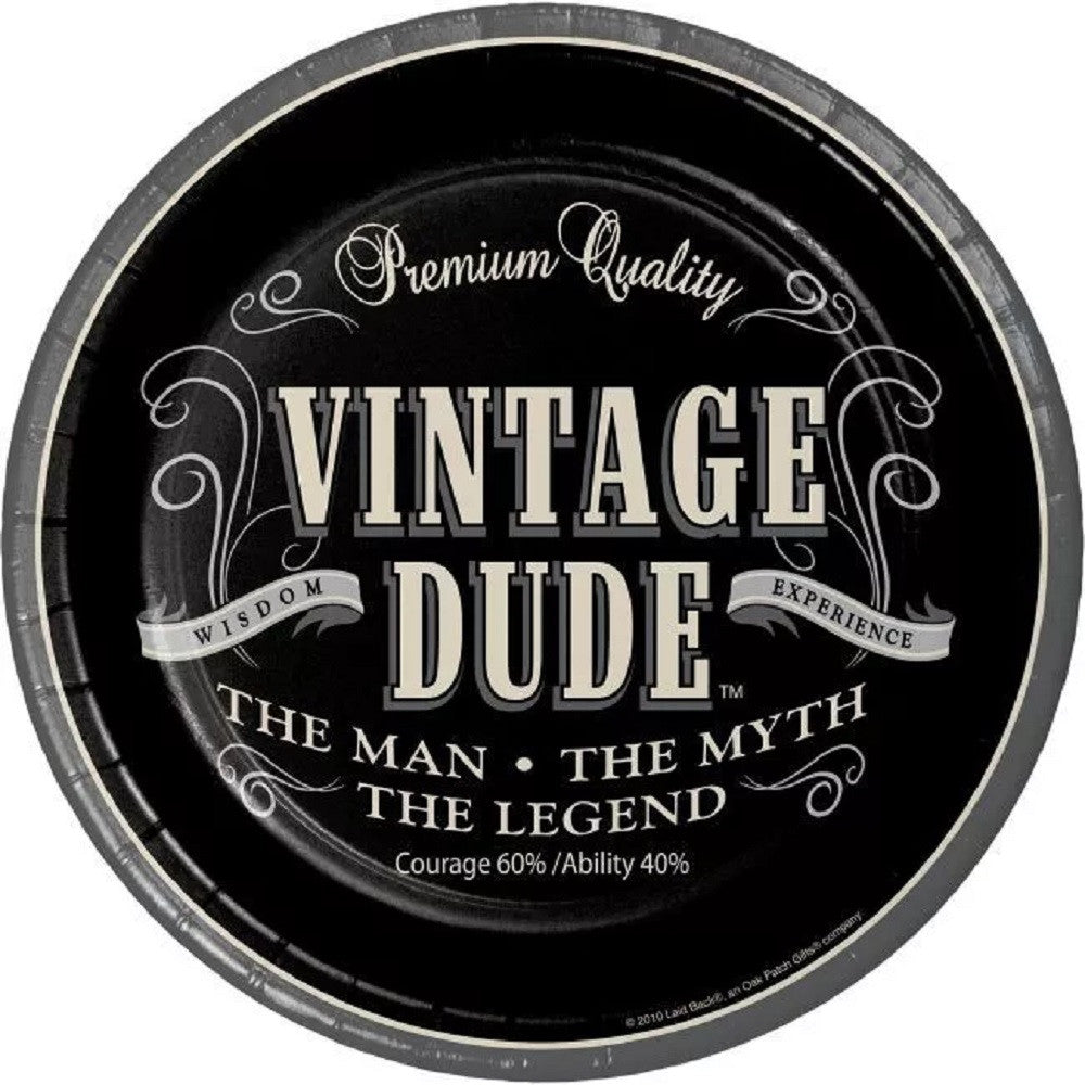 Vintage Dude 9" Paper Plates The Man Myth Legend Birthday Tableware 8/CT