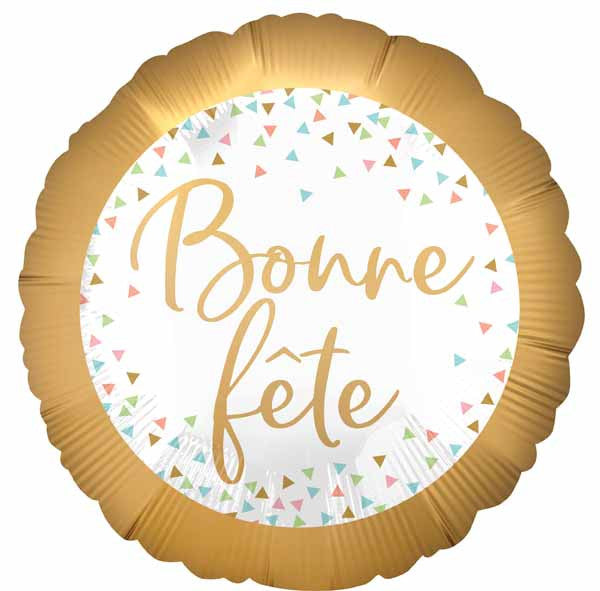 Bonne Fete Confetti & Gold 18" Round Foil Balloon
