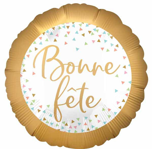Bonne Fete Confetti & Gold 18" Round Foil Balloon