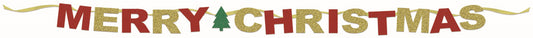 5.5' Diamond Banner Merry Christmas Glitter Gold Red Holiday Decoration 1/PK