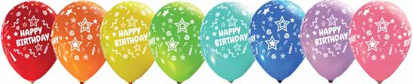 Happy Birthday Colors All Over Printed Latex Balloon Assorted 1/CT