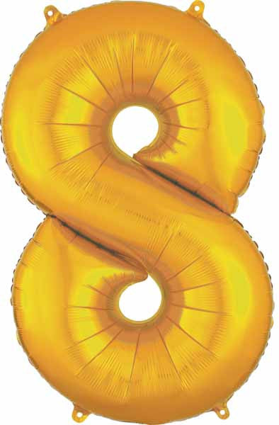 34" Gold Number 8 Supershape Decorative Foil Balloon
