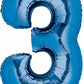 34" Blue Number 3 Supershape Decorative Foil Balloon