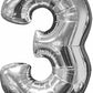 Number 3 Balloon in Silver