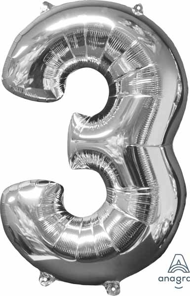 Number 3 Balloon in Silver