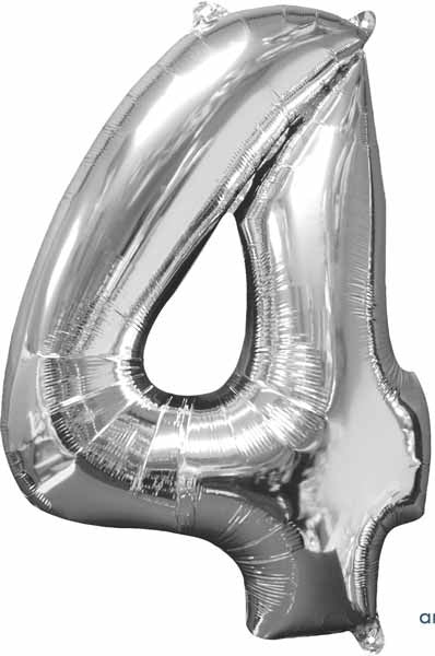 Number 4 Balloon in Silver