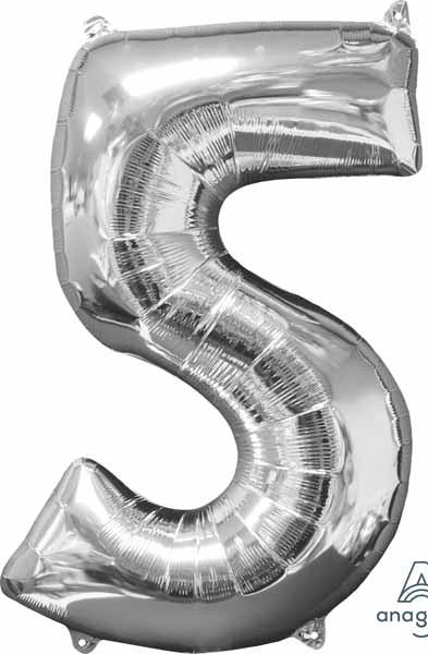 Number 5 Balloon in Silver