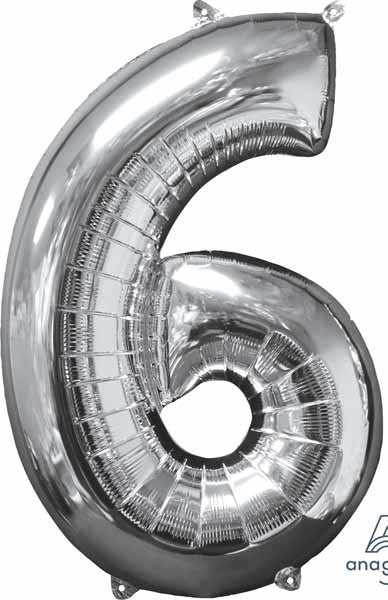 Number 6 Balloon in Silver