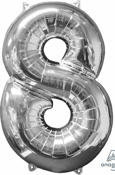 Number 8 Balloon in Silver