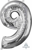 Number 9 Balloon in Silver