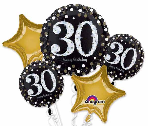 Anagram Sparkling 30 Happy Birthday 5 Pack Foil Balloons Bouquet Decor