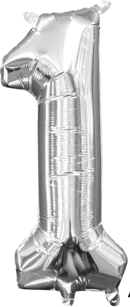 16" Air-Filled No. 1 Shape Foil Balloon Decoration Silver