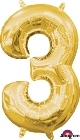 Anagram 16" Air-Filled No. 3 Shape Foil Balloon Gold