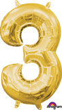 Anagram 16" Air-Filled No. 3 Shape Foil Balloon Gold