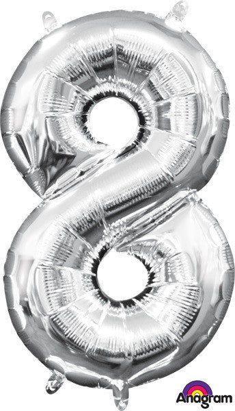 16" Air-Filled No. 8 Shape Foil Balloon Decoration Silver