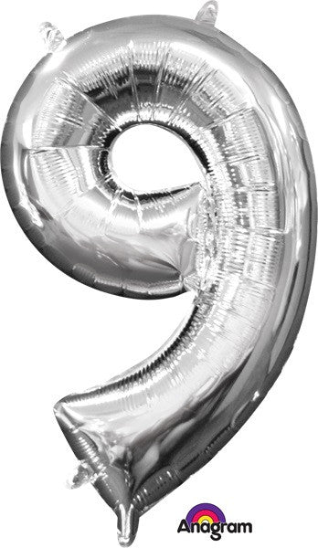 16" Air-Filled No. 9 Shape Foil Balloon Decoration Silver