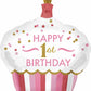 Happy 1st Birthday Jumbo Cupcake Balloon Pink