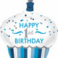 Happy 1st Birthday Blue Cupcake Round Balloon